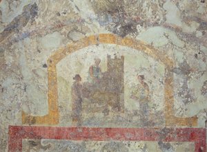 Una bóveda decorada del vestíbulo del nivel superior de las catacumbas de Unknown